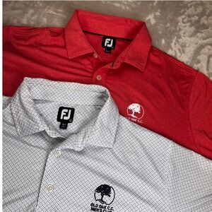 2- FootJoy Polo Shirts Mens XL Golf Old Oak CC Geometric Solid Performance